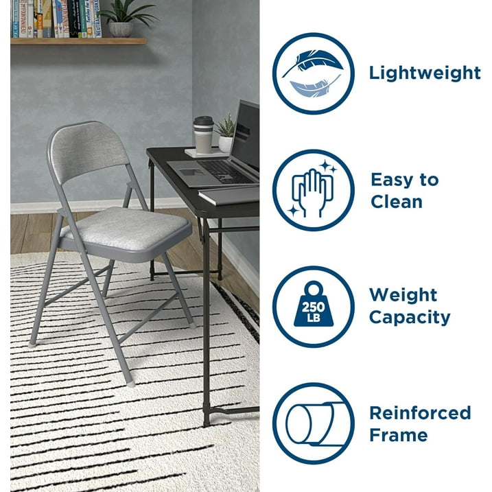 4 Pack Folding Chairs with Padded Cushion and Back, Padded Folding Chairs for Home and Office, Indoor and Outdoor Events (Black, 4 Pack)