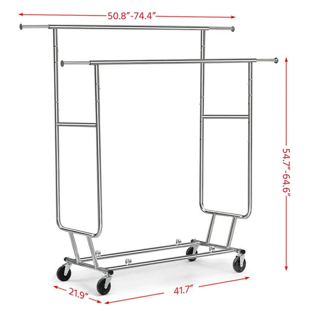 Camkey Heavy Duty Garment Rack with Shelves, Rolling Clothes Rack for Hanging Clothes, 600lb Capacity, Adjustable, Chrome Finish