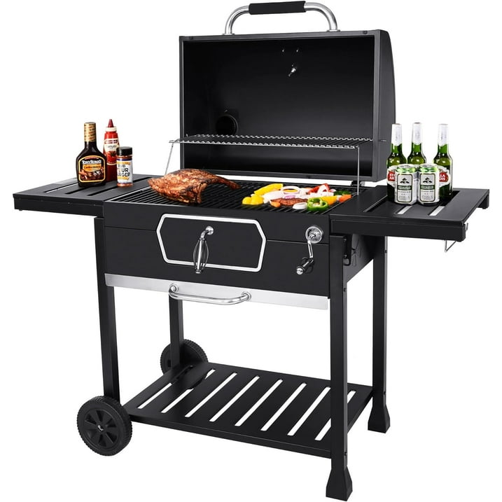 Camkey Charcoal Grill with Side Table,Outdoor Backyard, Patio and Parties, Black