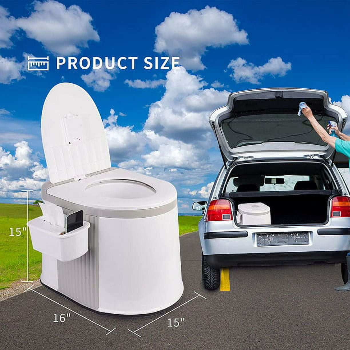 Portable Camping Toilet - Outdoor Potty for Adults with Lid and Paper Holder - Commode Bucket Toilet for Camping, Hiking, Travel, Car, Boat,Fishing, Long Trips, Beach
