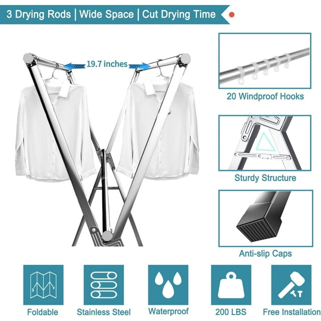Clothes Rack Heavy Duty Load 300Lbs, Rolling Clothing Racks for Hanging Clothes, Commercial Garment Rack, Collapsible ＆ Portable Clothes Rack with Wheels and Adjustable Shelves