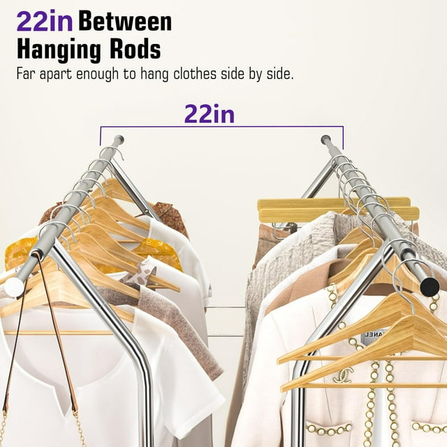 Camkey Clothes Rack for Hanging Clothes, Hat, Bag, Portable Rolling Garment Rack with Wheels, Coat Rack Supports up to 400 lbs, Silver