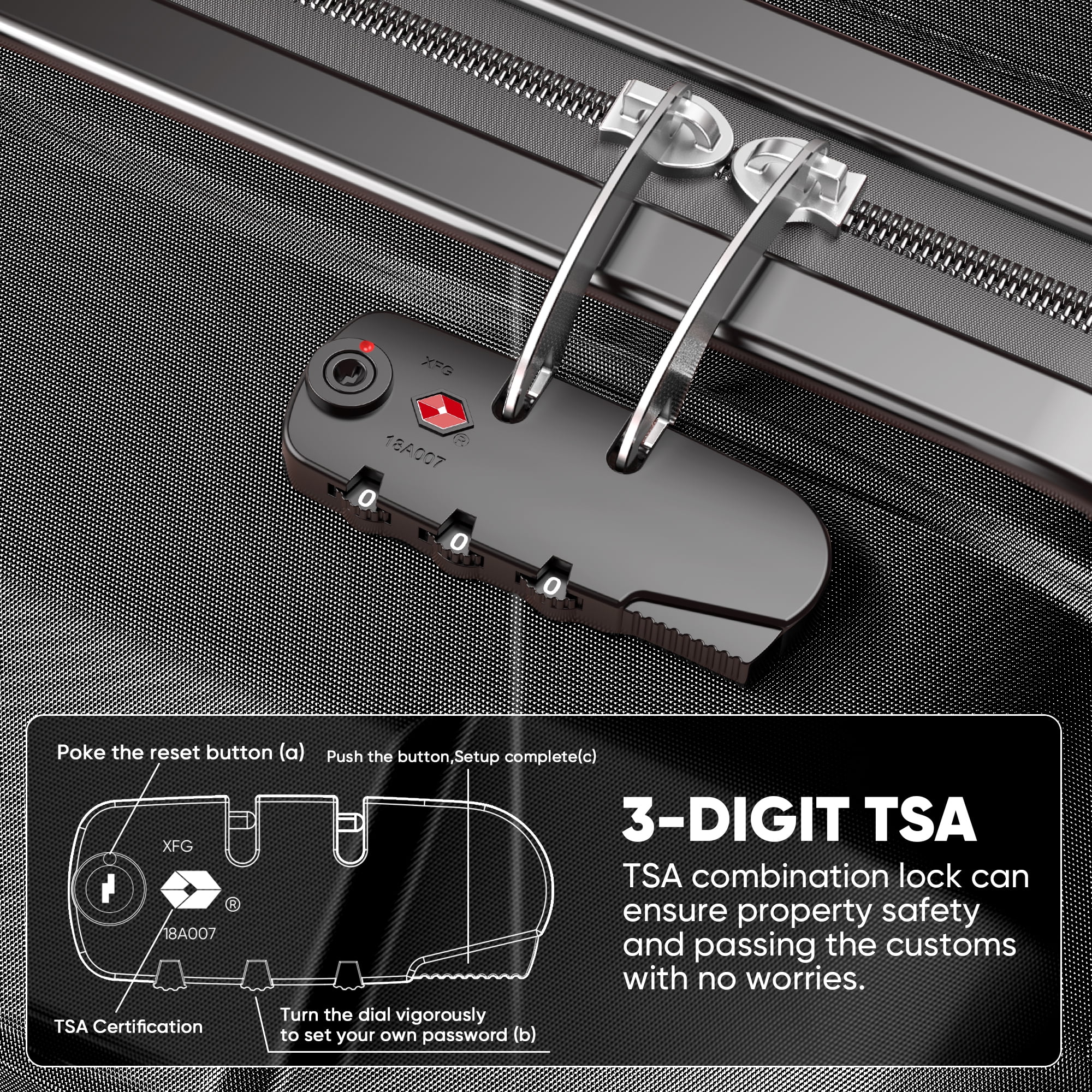 Camkey 3 Piece Suitcase Luggage Set with TSA Lock, Black