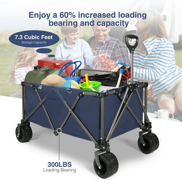 Collapsible Folding Wagon Cart, 200L Heavy Duty Utility Cart with 350lbs Capacity - Ideal for Grocery, Shopping, Camping, and Beach Trips - All Terrain Wheels, Black