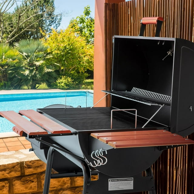 Charcoal Grill with Side Table, 627 Square Inches, Outdoor Backyard, Patio and Parties, Black