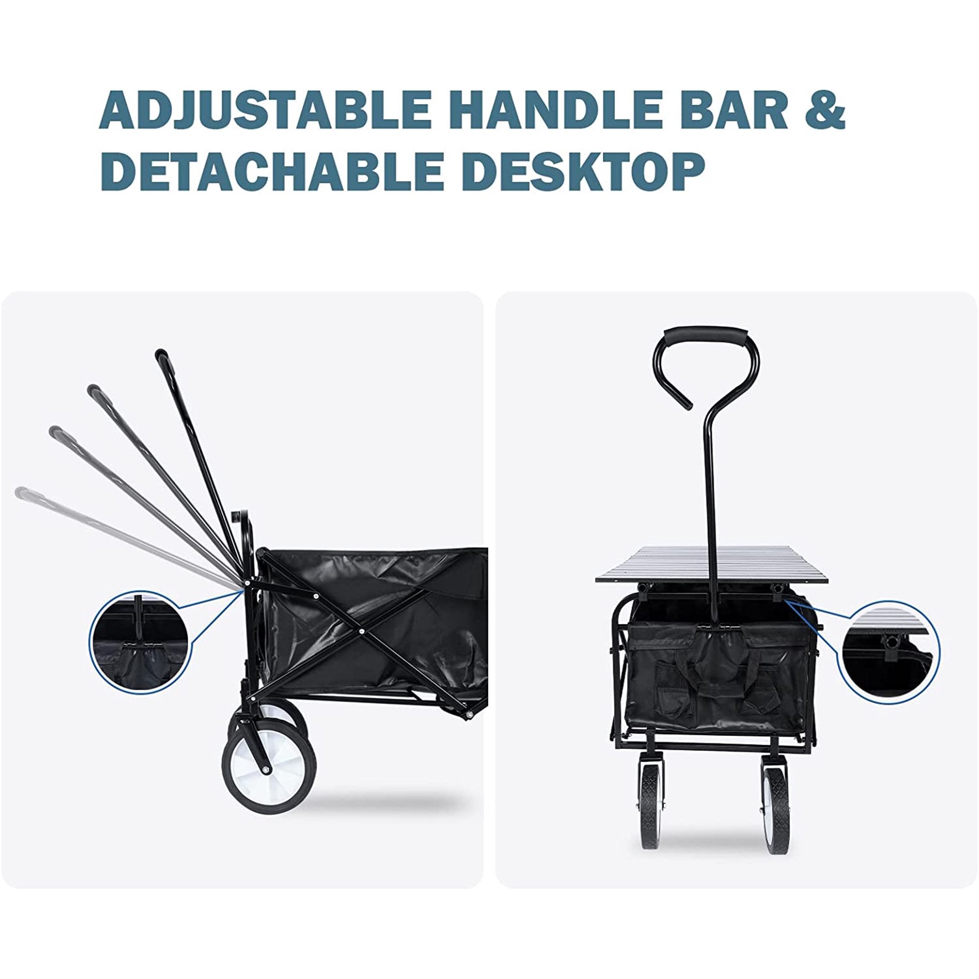All-Terrain Big Bucket Cart Wagon with table, Height 40", Black