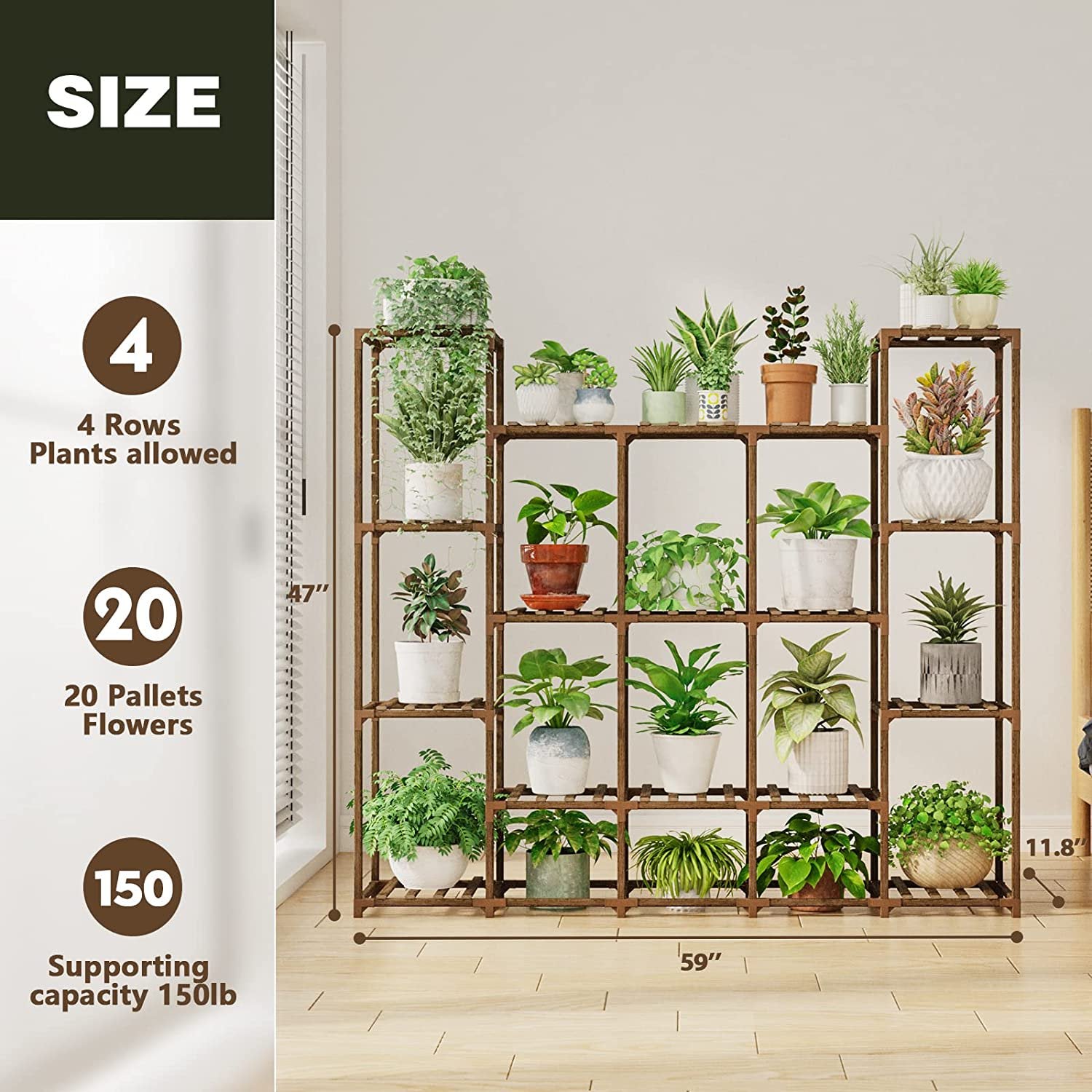 Large Plant Stand Indoor Plant Shelf Outdoor Tall Wood Plant Holder for Living Room Multiple Plants Patio Balcony Garden 17 Pots