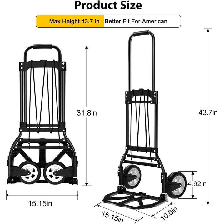 330 LB Capacity Folding Hand Truck Dolly Cart, Portable Aluminum Dolly Cart with Telescoping Handle and Rubber Wheels for Moving,Shopping,Travel,Office Use