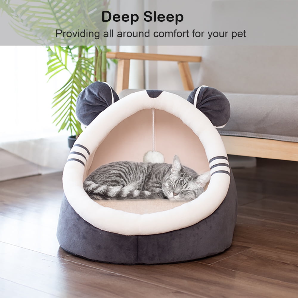 Petimi Cat Bed - Indoor Cat House, Cave, Tent with Removable Cushion, Dark Grey