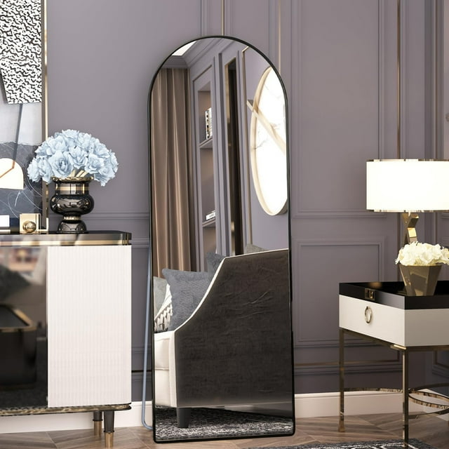 Camkey Large Full-Length Mirror for Door - Black Metal Frame - Floor or Wall Mountable - 65x23.6 Inches