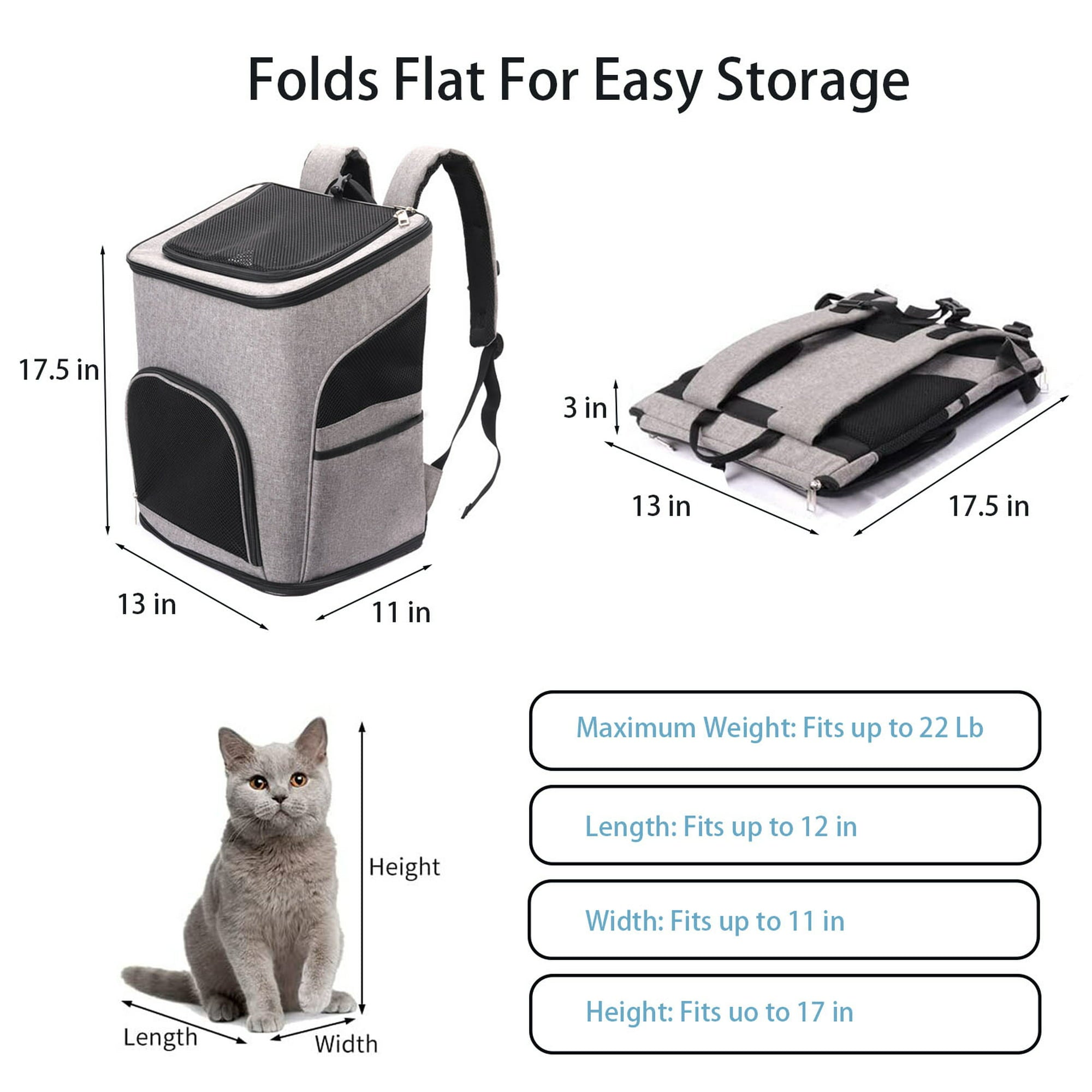 PETIMI Cat Carrier Backpack in Gray , Fits Under Seats, Ventilation Mesh, Adjustable Shoulder Strap