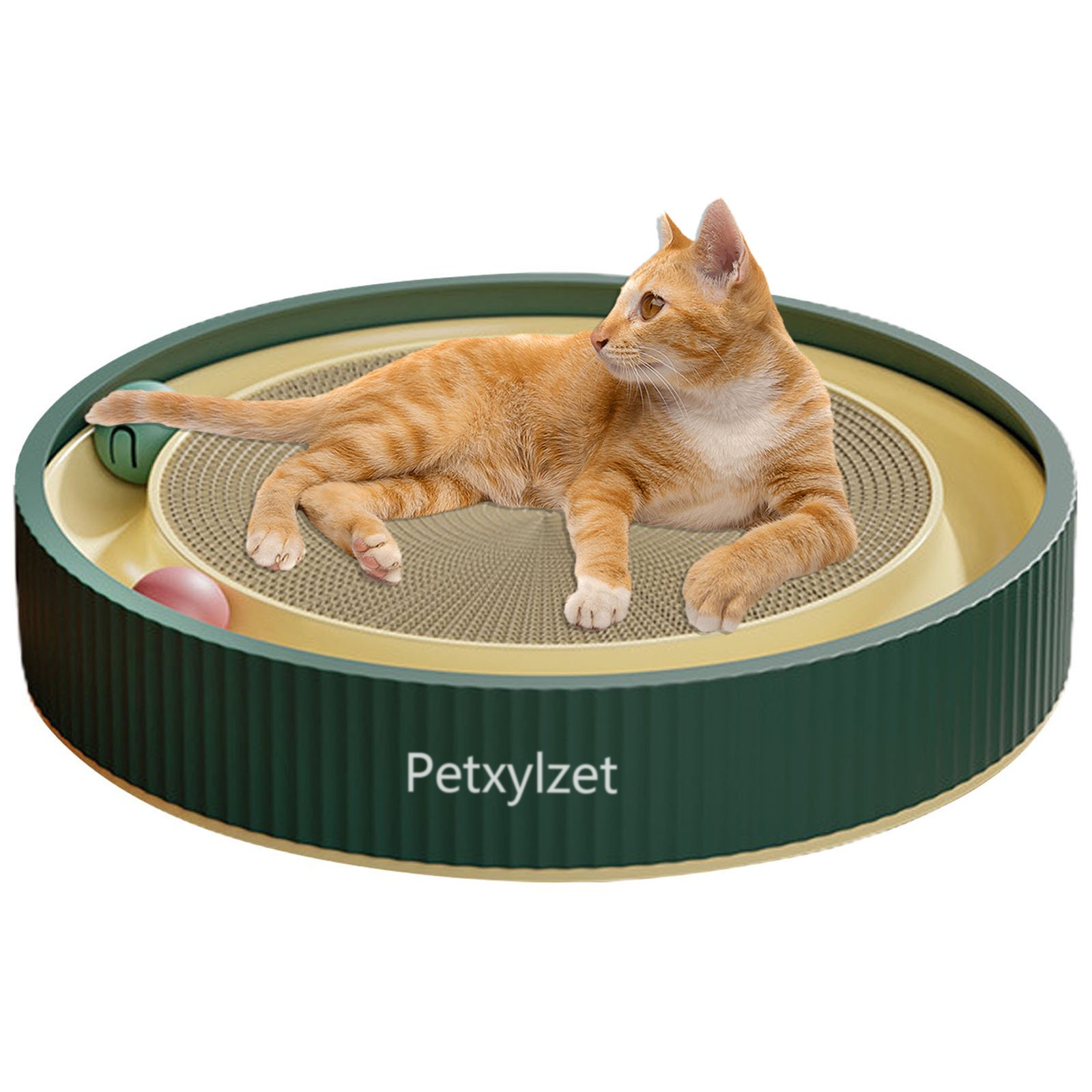 Petxylzet Multi-Functional Round Cardboard Cat Scratcher, Durable Corrugated Paper Cat Scratch Pad, Cat Scratching Lounge Bed, Cat Training Toy and Furniture Protector