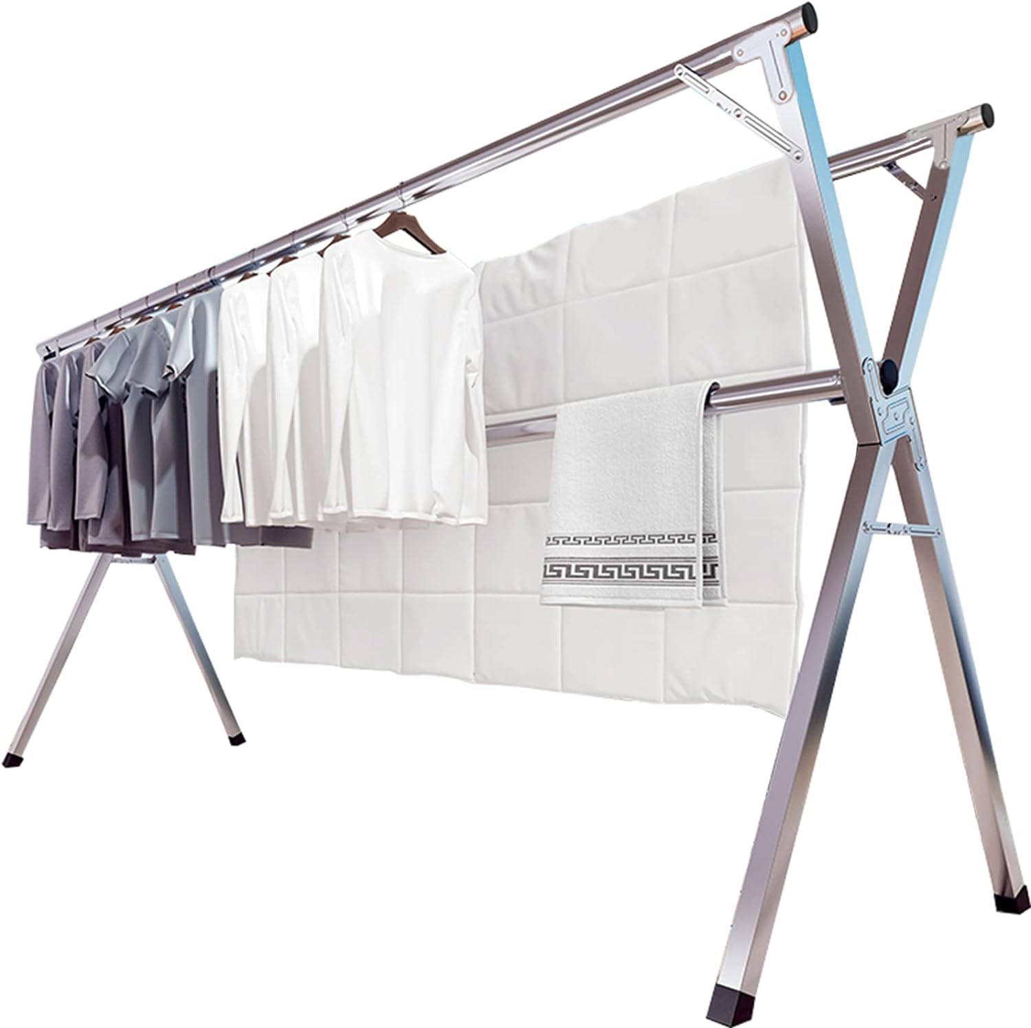 Clothes Rack Heavy Duty Load 300Lbs, Rolling Clothing Racks for Hanging Clothes, Commercial Garment Rack, Collapsible ＆ Portable Clothes Rack with Wheels and Adjustable Shelves