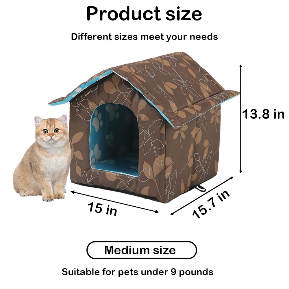 PETIMI Outdoor Cat House, Foldable Cat Bed Cave, Easy to Assemble Cat Tent, Weatherproof Shelter for Cats Dogs - Brown, Medium