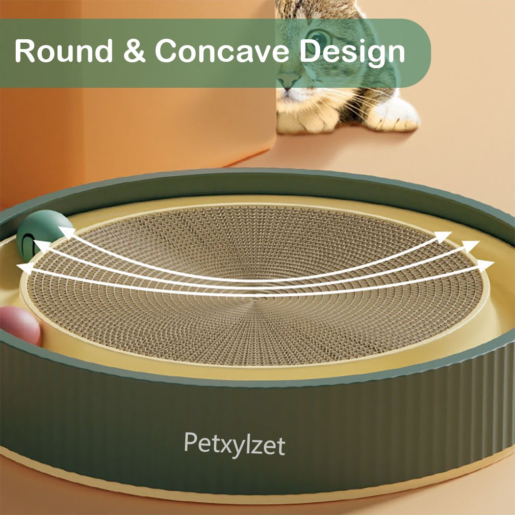 Petxylzet Multi-Functional Round Cardboard Cat Scratcher, Durable Corrugated Paper Cat Scratch Pad, Cat Scratching Lounge Bed, Cat Training Toy and Furniture Protector