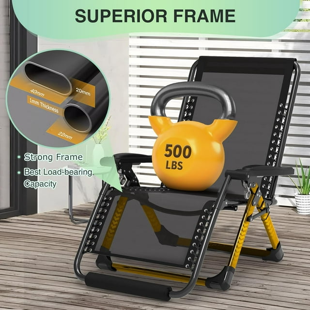 Oversized Zero Gravity Chair,33In XXL Lounge Chair w/Removable Cushion&Headrest, Reclining Camping Chair w/Upgraded Lock and Footrest, Reclining Patio Chairs Recliner for Indoor Outdoor,500LBS