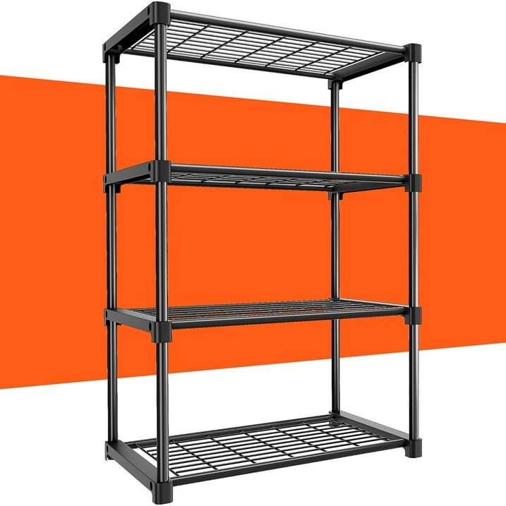 Camkey Storage Shelves with 20 Hooks, 4-Tier Collapsible Organization Storage Rack Bookshelf Folding Pantry Shelves Cube Shelf Wire Shelving Holds 440 Ibs for Garage