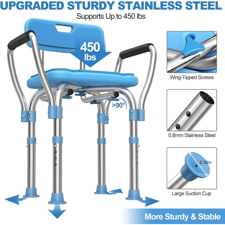 Bath Chair with Arms, Medical Shower Seat, Bariatric Bath Stool Safety Shower Bench with Reinforced Crossing bar for Elderly, Adults, Disabled