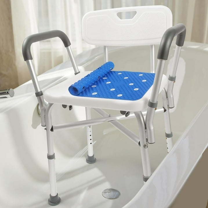 Camkey Bath Chair and Shower Chair with Back - Shower Seat for Elderly, Handicap, and Disabled, 350lbs, Easy Assembly, Black