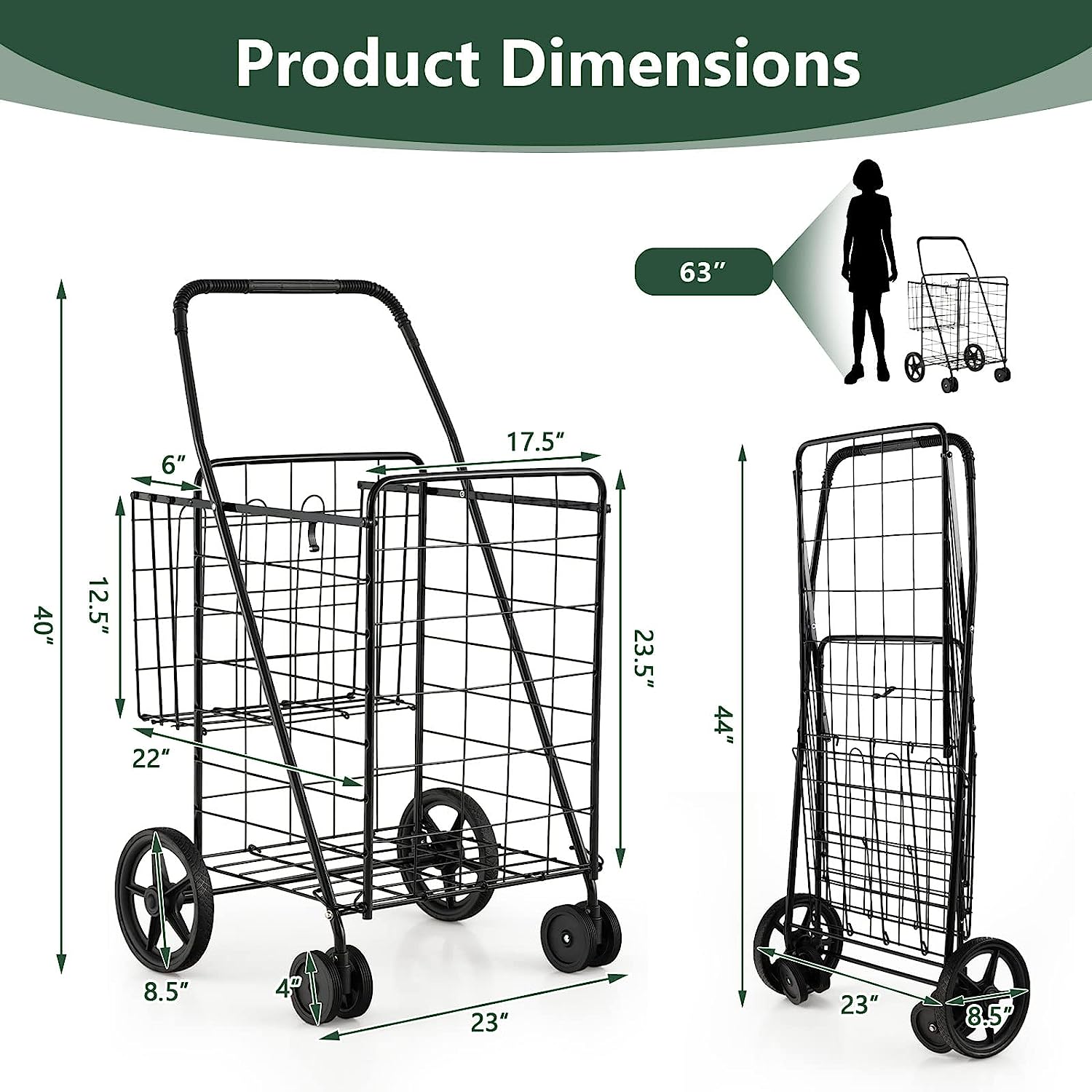 Adjustable Steel Rolling Cart Black