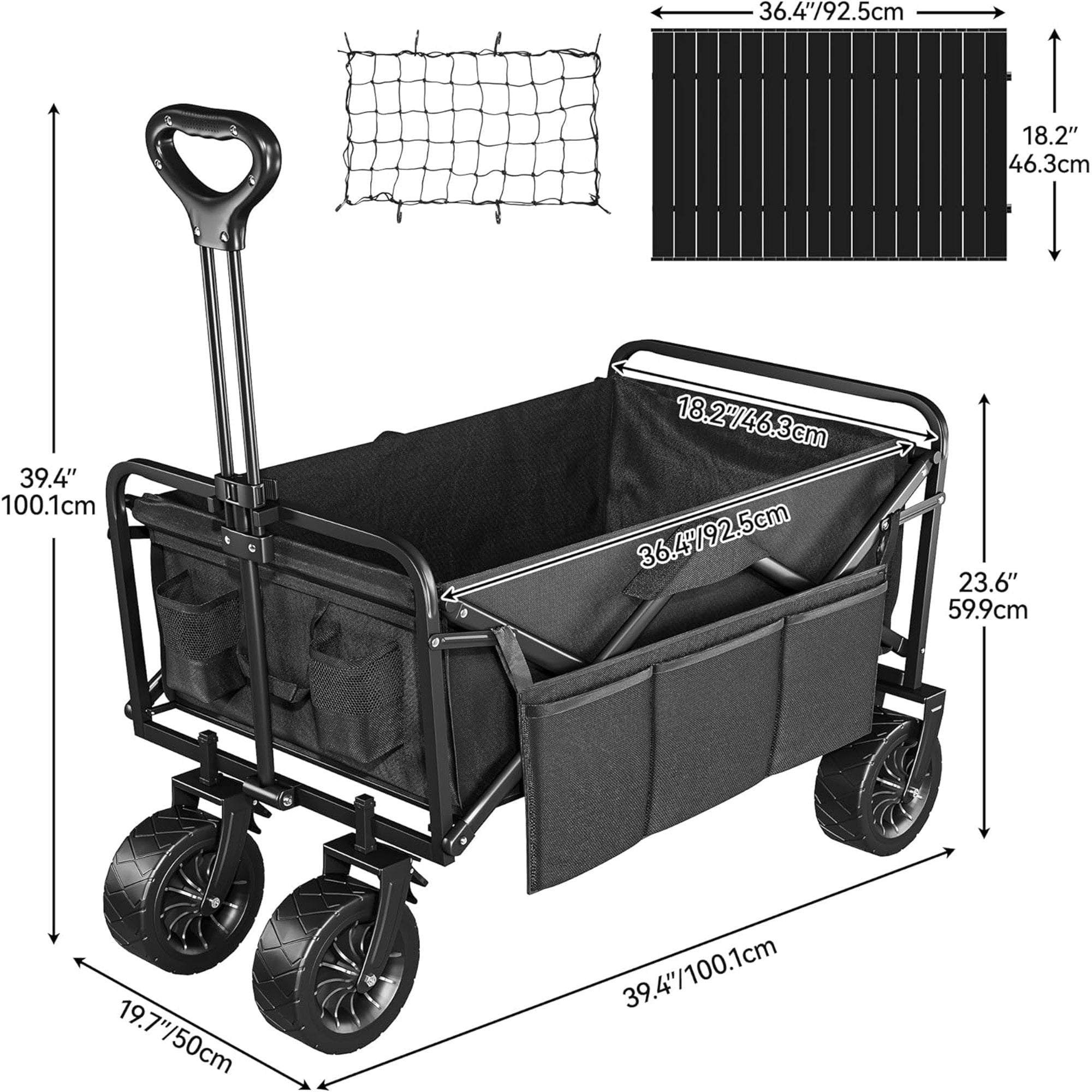 Folding Collapsible Wagon,Camping Large Capacity Heavy Duty Wagon Outdoor Park Beach Wagon Cart with Table Top,Utility Grocery Wagon for Camping Sports Outdoor Shopping Black