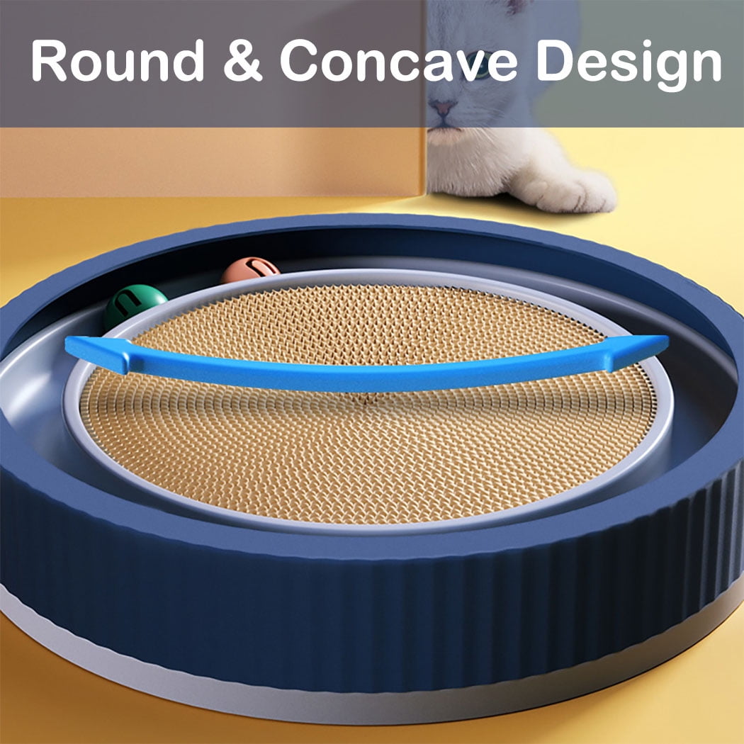 Petimi Round Cardboard Cat Scratcher, Cat Scratch Pad, Cat Toy and Furniture Protector, Blue