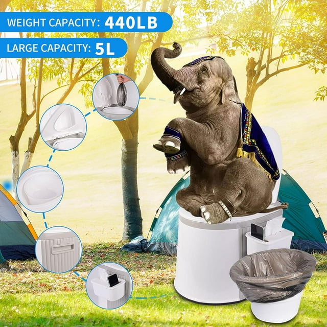 Portable Toilet Bucket with Seat and Lid Attachment - Holds 5 Gallons, Lightweight and Easy to Clean, Great for Camping, Hiking and Hunting and More,Gray