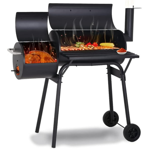 30 Barrel Charcoal Grill with Side Table, 627 Square Inches, Outdoor Backyard, Patio and Parties, Black