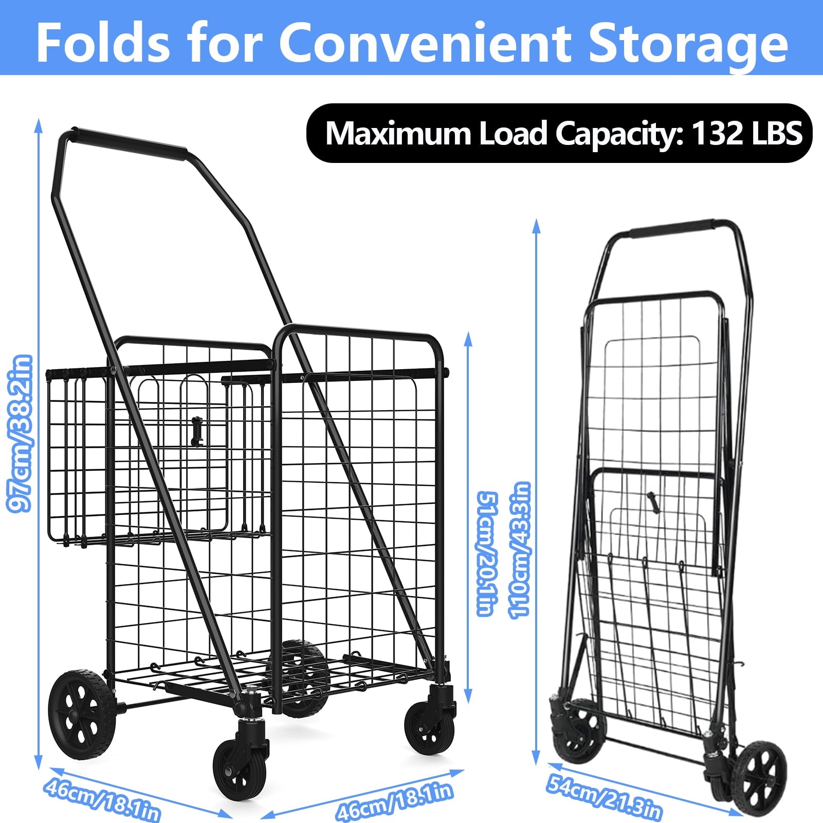 Collapsible Utility Cart for Groceries, Laundry, and Luggage – Durable Design, Easy