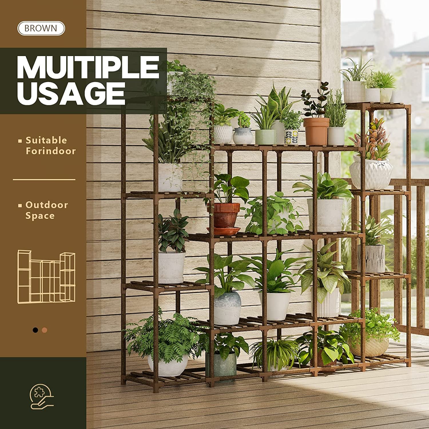 Large Plant Stand Indoor Plant Shelf Outdoor Tall Wood Plant Holder for Living Room Multiple Plants Patio Balcony Garden 17 Pots