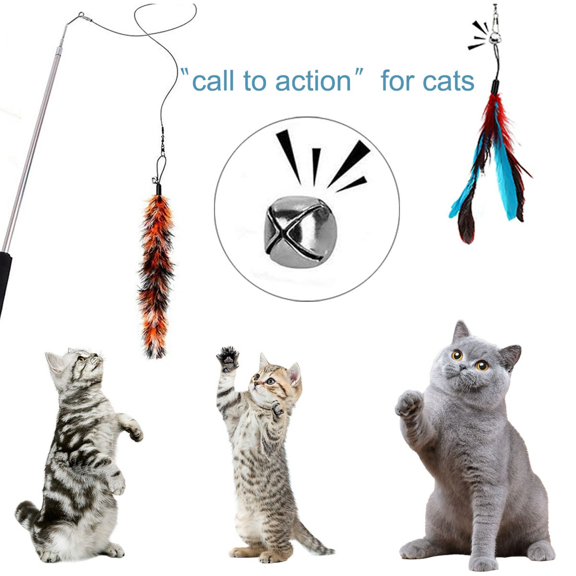 Petimi Cat Toys, Cat Tunnel Toy Set, 18 Pcs of Interactive Fun with Three-Hole Tunnel, Interactive Feather Toy, Cat Springs, Jingle Balls and Fluffy Mouse