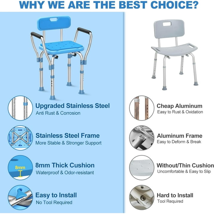 Bath Chair with Arms, Medical Shower Seat, Bariatric Bath Stool Safety Shower Bench with Reinforced Crossing bar for Elderly, Adults, Disabled