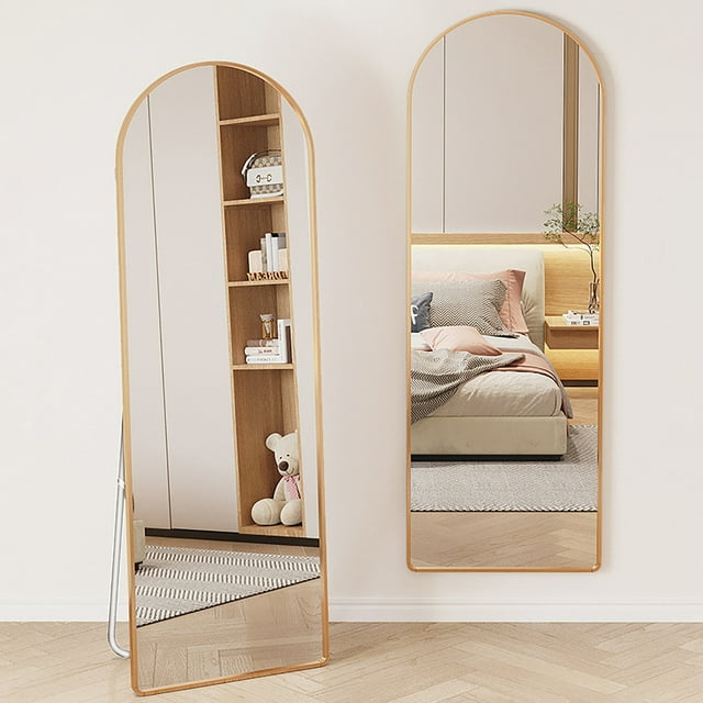Camkey Angle Adjustable Gold Floor Hanging Full-Length Mirror 65x23.6 Inches - HD Imaging, Unique Design - Stand Included