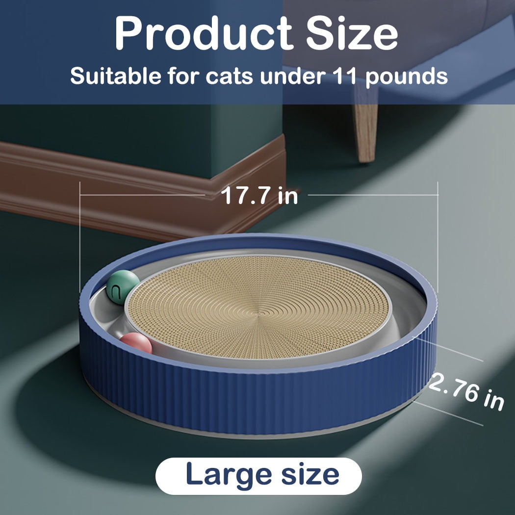 Petimi Round Cardboard Cat Scratcher, Cat Scratch Pad, Cat Toy and Furniture Protector, Blue