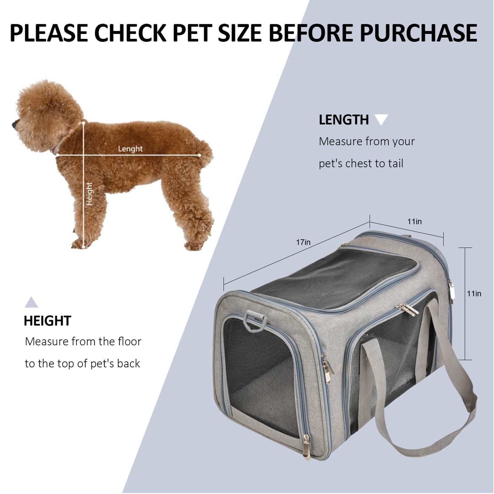 Wewdigi Pet Carrier for Cats & Dogs, TSA Airline Approved, Suitable for Daily Travel, Gray, 15lbs