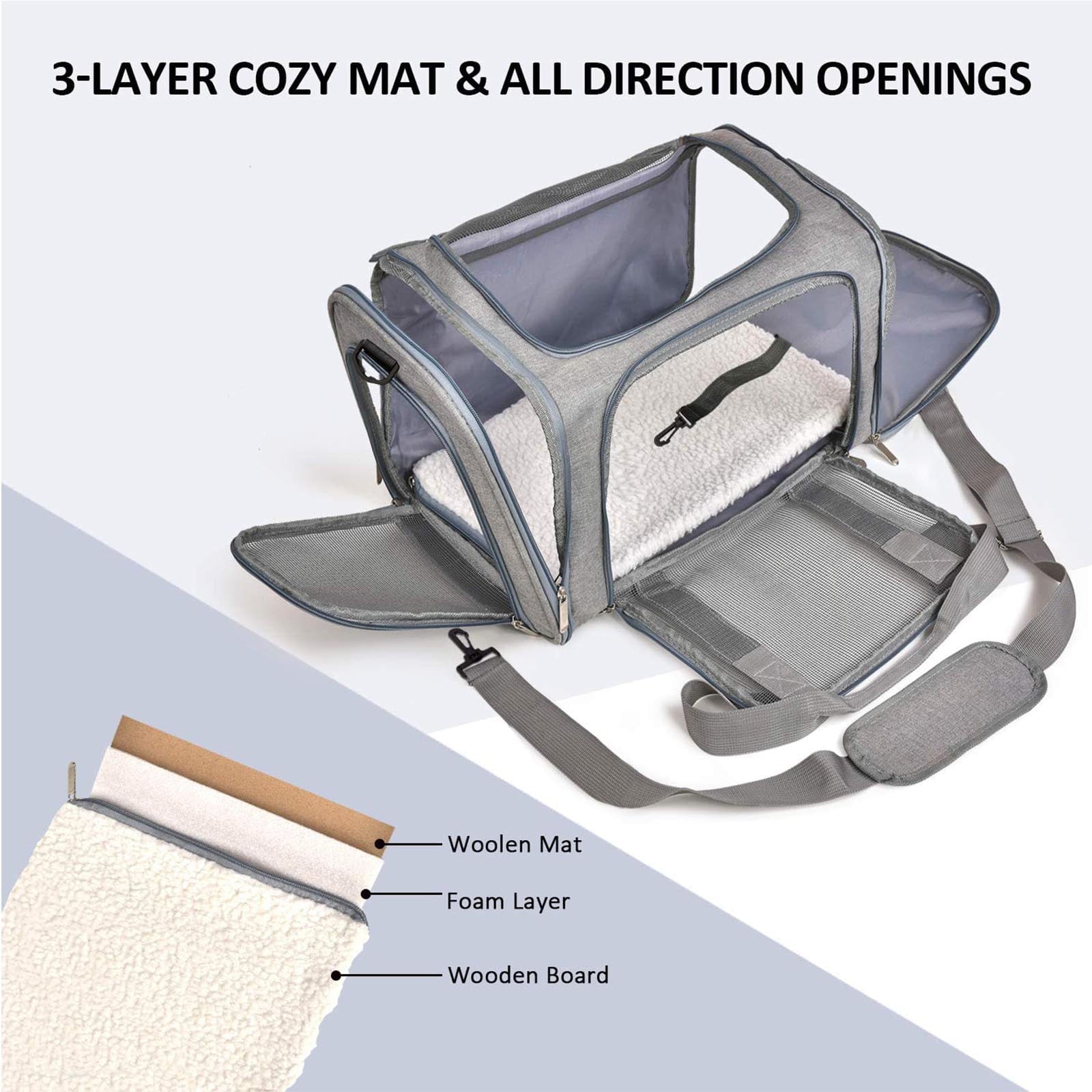 Wewdigi Pet Carrier for Cats & Dogs, TSA Airline Approved, Suitable for Daily Travel, Gray, 15lbs