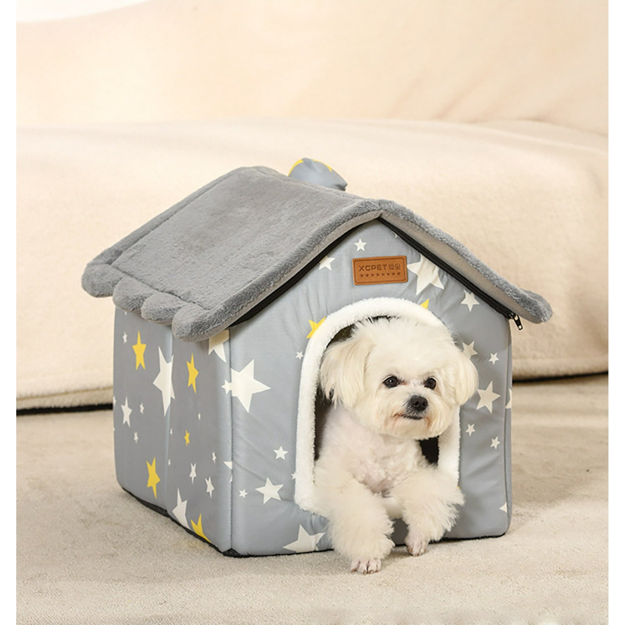 PETIMI Cat House, Foldable Small Dog House, Cozy Indoor/Outdoor Pet House for Cats and Small Dogs with Removable Cushion