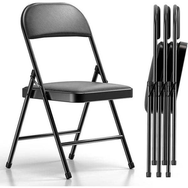 4 Pack Folding Chairs with Padded Cushion and Back, Padded Folding Chairs for Home and Office, Indoor and Outdoor Events (Black)