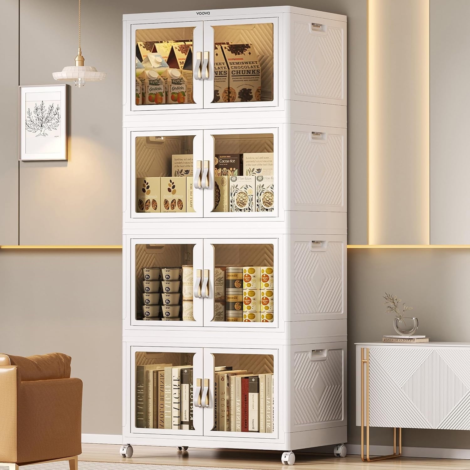 4 Tier Stackable Plastic Storage Bins with Lids 23QT, Collapsible Closet Organizers and Storage with Wheels, Foldable Organization and Storage Cabinet, Storage Containers for Home