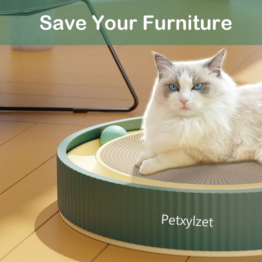 Petxylzet Multi-Functional Round Cardboard Cat Scratcher, Durable Corrugated Paper Cat Scratch Pad, Cat Scratching Lounge Bed, Cat Training Toy and Furniture Protector