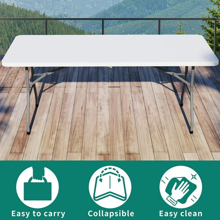 Fold-in-Half Banquet Table w/Handle, 6 ft, White