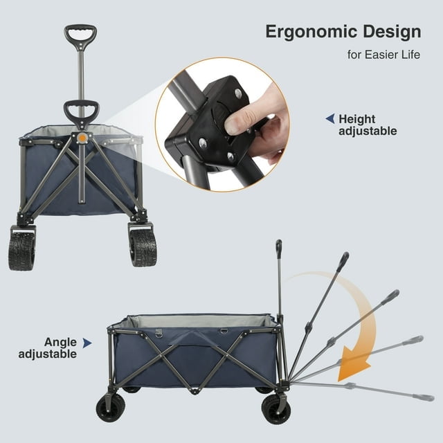 Collapsible Folding Wagon Cart, 200L Heavy Duty Utility Cart with 350lbs Capacity - Ideal for Grocery, Shopping, Camping, and Beach Trips - All Terrain Wheels, Black