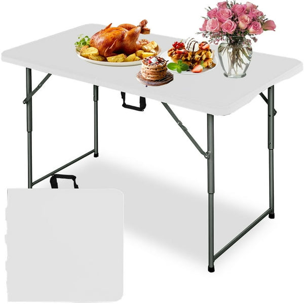 4FT Folding Table - Portable Foldable Table with Lock Function, Ideal for Indoor/Outdoor Use - Compact Design for Dining, Camping, and Parties - Heavy Duty, White
