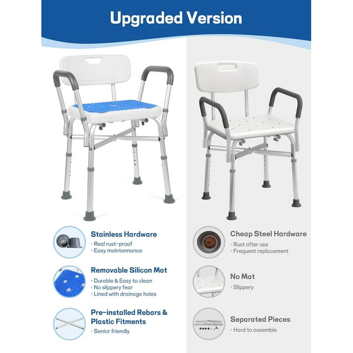 Camkey Bath Chair and Shower Chair with Back - Shower Seat for Elderly, Handicap, and Disabled, 350lbs, Easy Assembly, Black