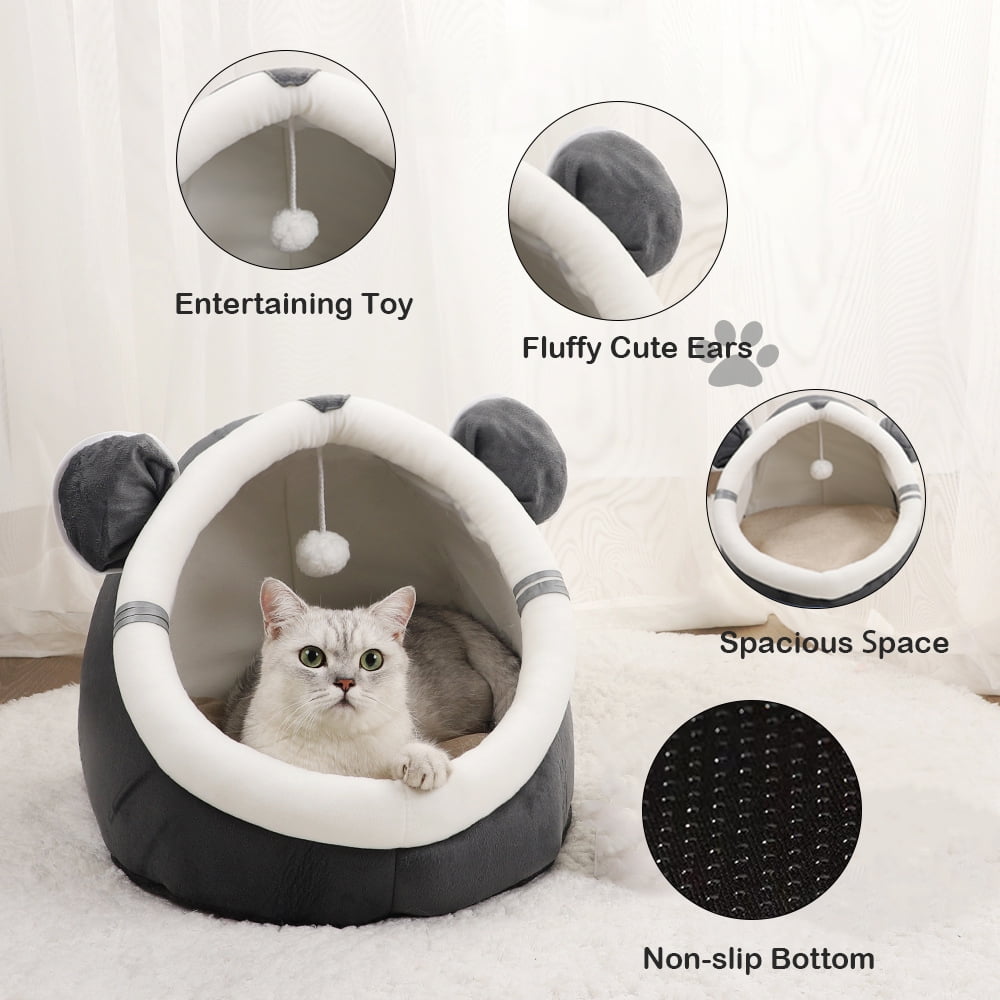 Petimi Cat Bed - Indoor Cat House, Cave, Tent with Removable Cushion, Dark Grey