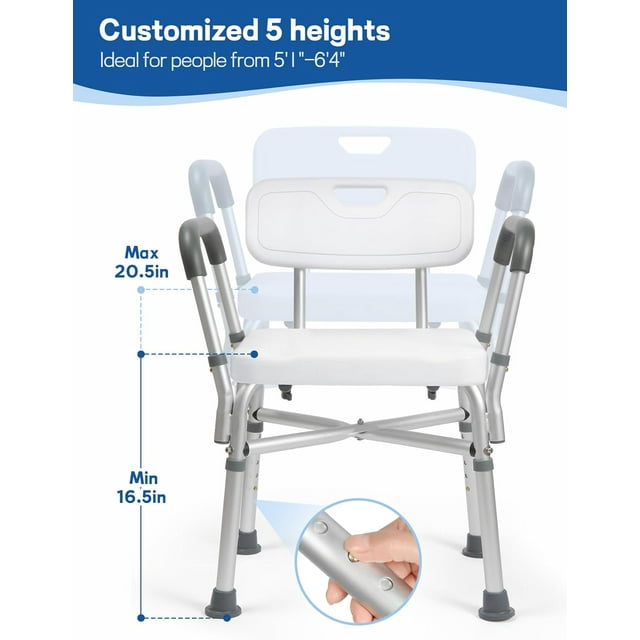 Camkey Bath Chair and Shower Chair with Back - Shower Seat for Elderly, Handicap, and Disabled, 350lbs, Easy Assembly, Black