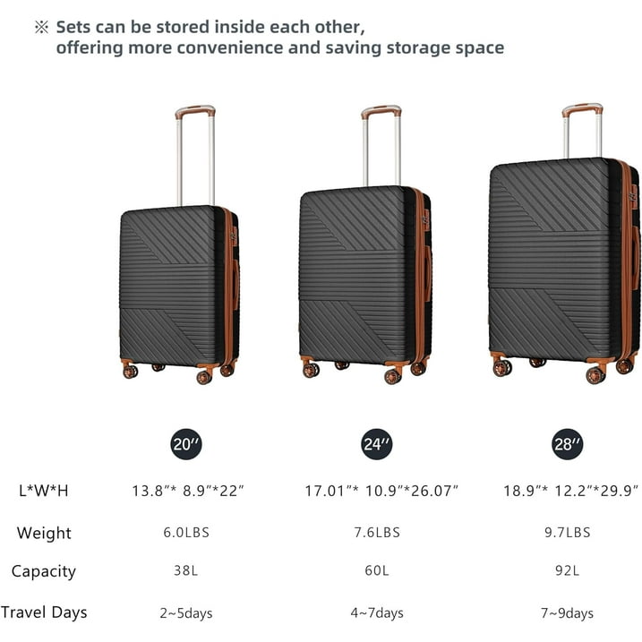 3-Piece Hardshell Luggage Set – Spinner Wheels, Lightweight Suitcase,TSA Locks, 20/24/28 inches