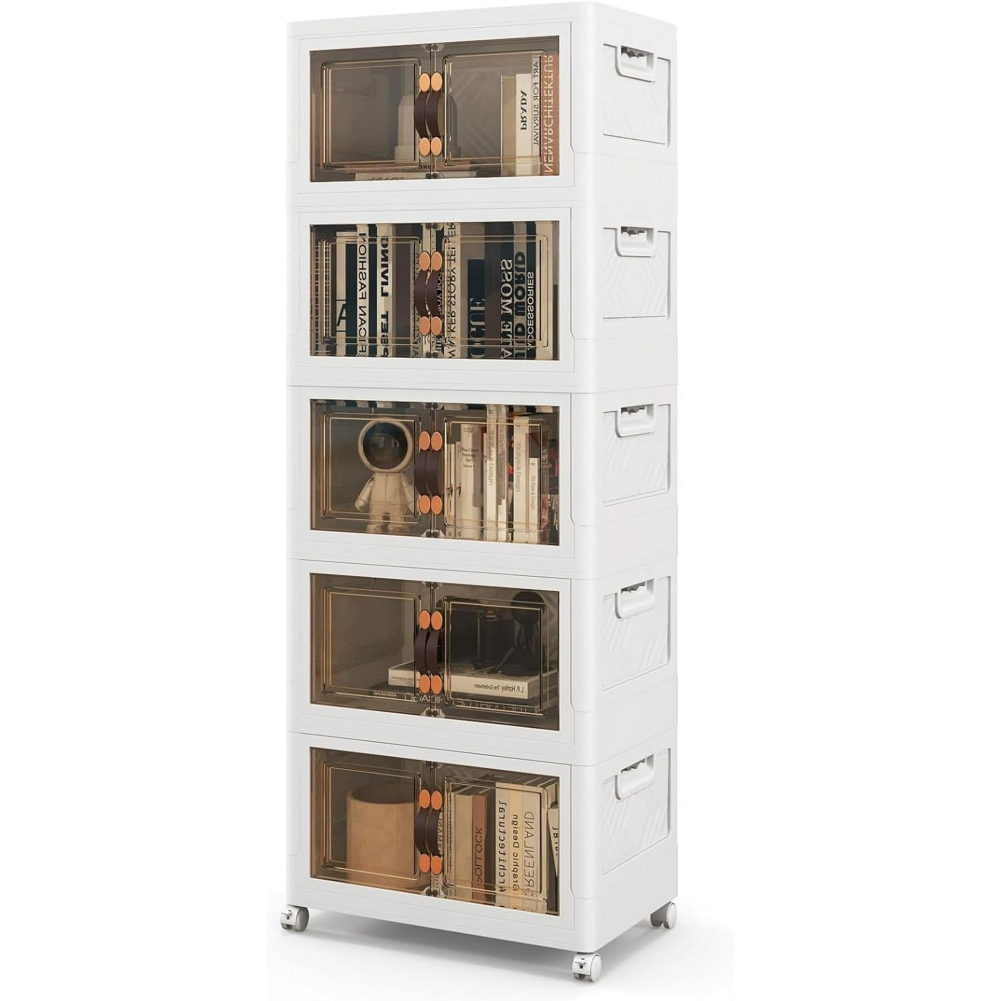 5 Tier Stackable Plastic Storage Bins with Lids 23QT, Collapsible Closet Organizers and Storage with Wheels, Foldable Organization and Storage Cabinet, Storage Containers for Home