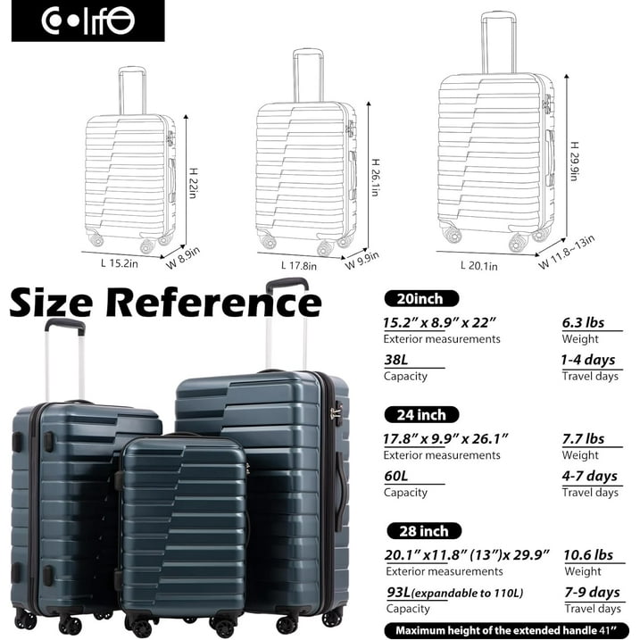 3-Piece Luggage Set - Hardshell Suitcases with Spinner Wheels (20/24/28 Inches)