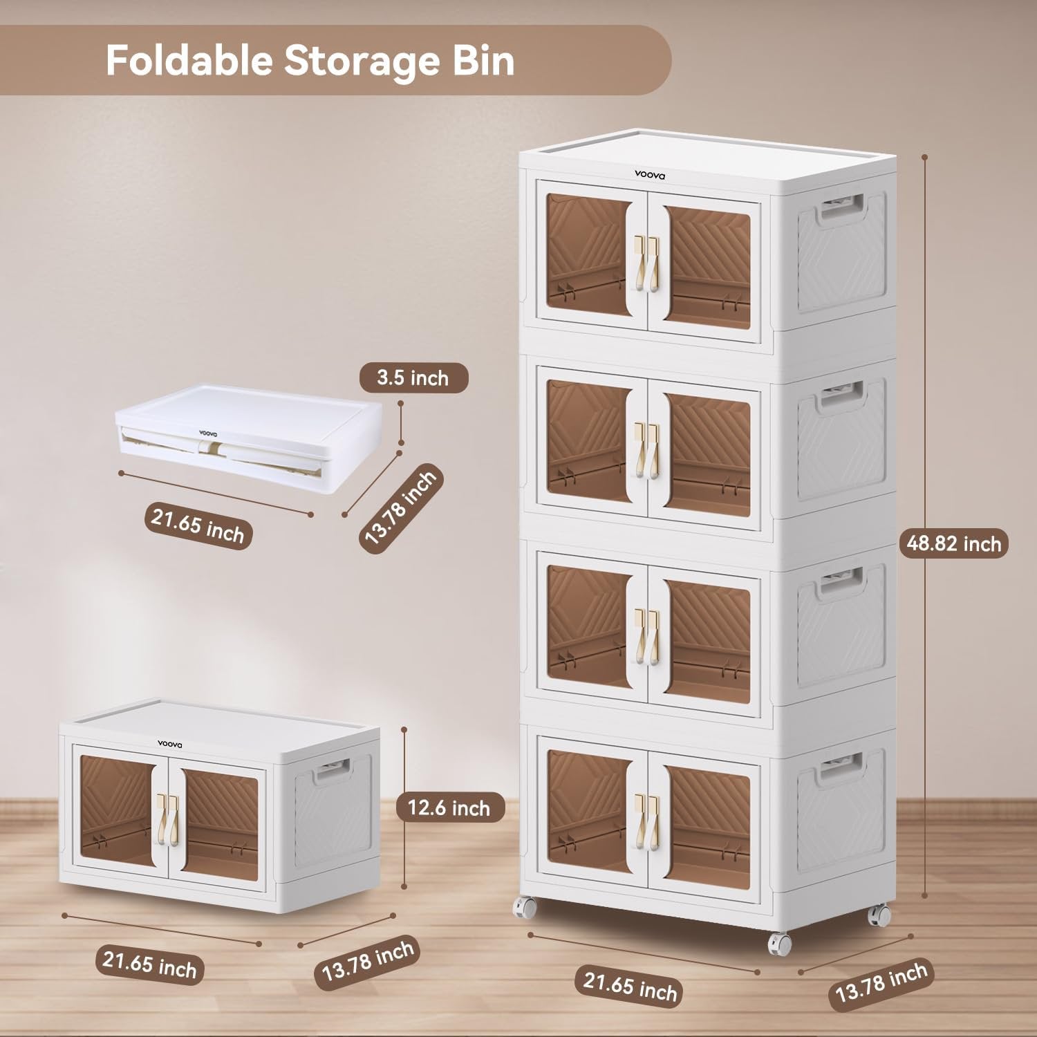 4 Tier Stackable Plastic Storage Bins with Lids 23QT, Collapsible Closet Organizers and Storage with Wheels, Foldable Organization and Storage Cabinet, Storage Containers for Home